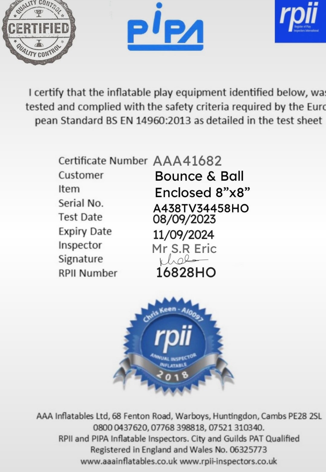 Inflatable Play Inspection Scheme PIPA
